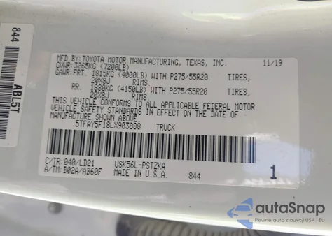 2020 Toyota Tundra 1794 Edition из США, поврежденный, VIN 5TFAY5F18LX903888